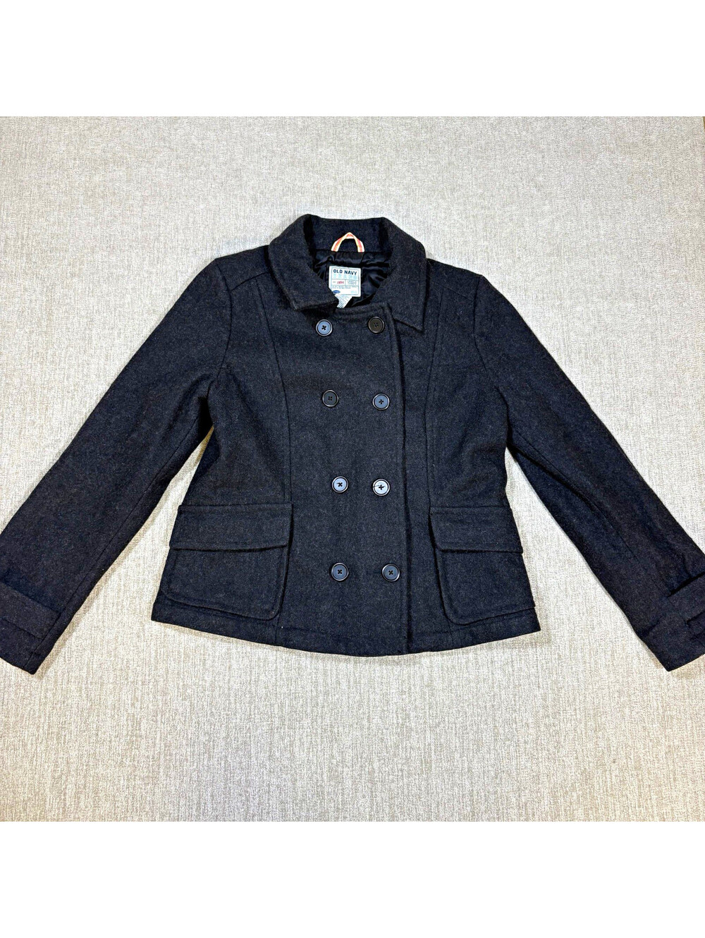 Old Navy Womens M Charcoal Gray Wool Blend Double Breasted Peacoat Winter Coat